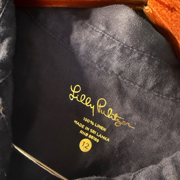 Lilly Pulitzer Deanna Linen Popover Top Navy Blue Size 12 - Picture 3 of 5